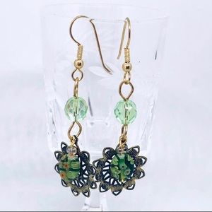 Green boho long earrings, boutique jewelry, new